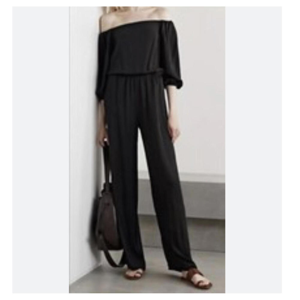 THEORY black silk off the shoulder jumpsuit sz L